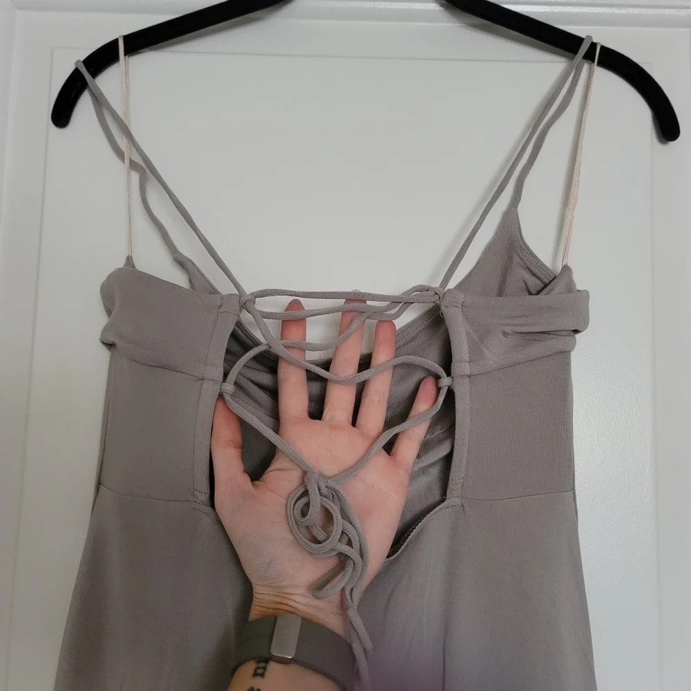 Wilfred Dreamweaver midi slit tie open back dress ashen gray S - Picture 7 of 8